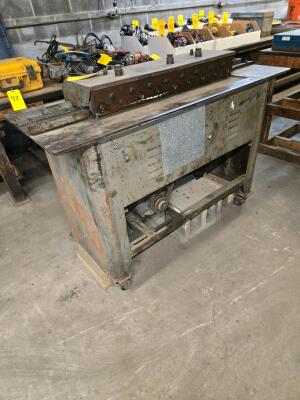 LOCKFORMER PITTSBURGH LOCK MACHINE; 20 GAUGE CAPACITY; .036" MILD STEEL; 60" WORKING WIDTH; MACHINE DIMENSIONS 62" x 18" x 38" OVERALL; WEIGHT 670 lbs.; 1 HP MOTOR; STANDARD PITTSBURGH HEAD INCLUDED; SERIAL NUMBER: BL-1623 - 3
