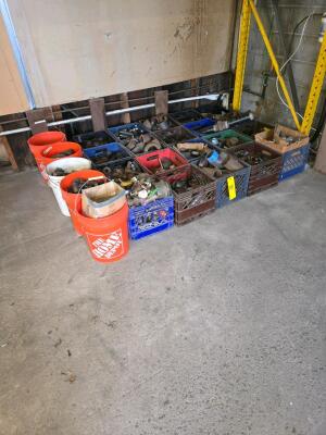 LOT ASSORTED STOCK MATERIALS IN BUCKETS; NO PALLET RACK