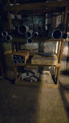 LOT SCAFFOLDING EQUIPMENT; HVAC DUCT AND CHANNELS OF ALL SIZES; PVC; SUPPLIES; SHELVES; SHOP FAN; DOWNSTAIRS AND UPSTAIRS - 4
