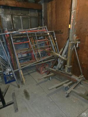 LOT SCAFFOLDING EQUIPMENT; HVAC DUCT AND CHANNELS OF ALL SIZES; PVC; SUPPLIES; SHELVES; SHOP FAN; DOWNSTAIRS AND UPSTAIRS - 6