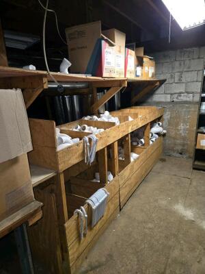 LOT SCAFFOLDING EQUIPMENT; HVAC DUCT AND CHANNELS OF ALL SIZES; PVC; SUPPLIES; SHELVES; SHOP FAN; DOWNSTAIRS AND UPSTAIRS - 14