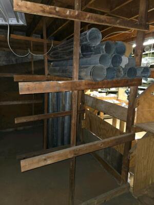 LOT SCAFFOLDING EQUIPMENT; HVAC DUCT AND CHANNELS OF ALL SIZES; PVC; SUPPLIES; SHELVES; SHOP FAN; DOWNSTAIRS AND UPSTAIRS - 16
