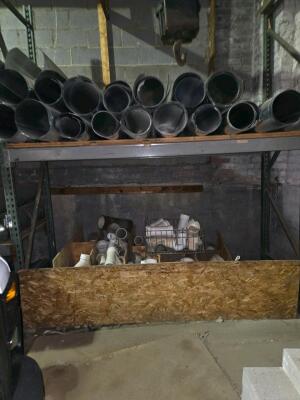 LOT SCAFFOLDING EQUIPMENT; HVAC DUCT AND CHANNELS OF ALL SIZES; PVC; SUPPLIES; SHELVES; SHOP FAN; DOWNSTAIRS AND UPSTAIRS - 20