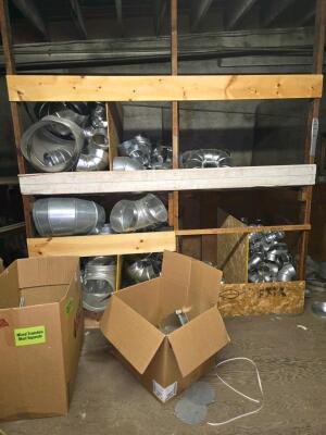 LOT SCAFFOLDING EQUIPMENT; HVAC DUCT AND CHANNELS OF ALL SIZES; PVC; SUPPLIES; SHELVES; SHOP FAN; DOWNSTAIRS AND UPSTAIRS - 24