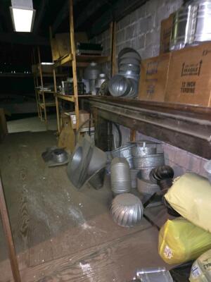 LOT SCAFFOLDING EQUIPMENT; HVAC DUCT AND CHANNELS OF ALL SIZES; PVC; SUPPLIES; SHELVES; SHOP FAN; DOWNSTAIRS AND UPSTAIRS - 26