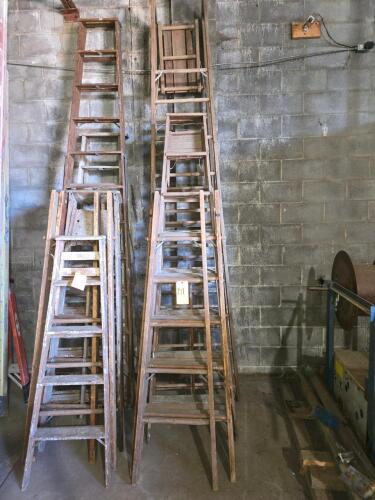 LOT WOOD LADDERS; RIGHT SECTION ONLY; QTY. 5