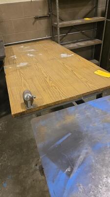 LOT STEEL TABLES, BENCHES, PARTS CABINETS, SHELVES AND FOREMANS DESK - 2