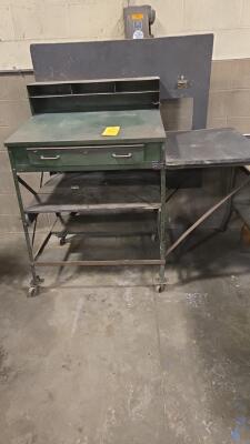 LOT STEEL TABLES, BENCHES, PARTS CABINETS, SHELVES AND FOREMANS DESK - 4