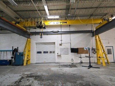 MAZELLA BRIDGE CRANE; (1) 10 TON HOIST; (1) 5 TON HOIST; PENDANT CONTROLS; UNDER-HUNG; APPROXIMATELY 30' X 100' TRAVEL; REMOVAL COST TBD - 8