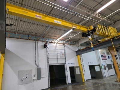 MAZELLA BRIDGE CRANE; (1) 10 TON HOIST; (1) 5 TON HOIST; PENDANT CONTROLS; UNDER-HUNG; APPROXIMATELY 30' X 100' TRAVEL; REMOVAL COST TBD - 9