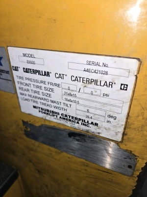 CATERPILLAR FORKLIFT; MODEL E6500; 6,500 LB. CAPACITY - 8