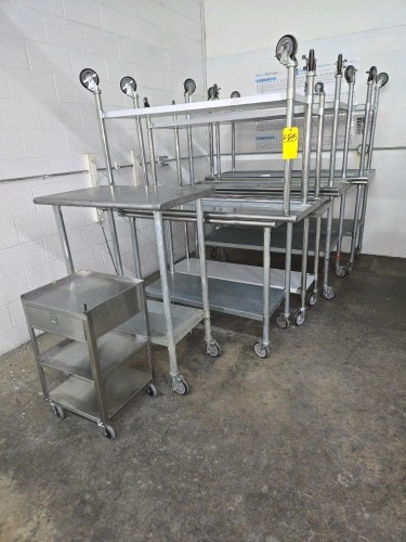 LOT OF ROLLING STAINLESS STEEL TABLES & CARTS