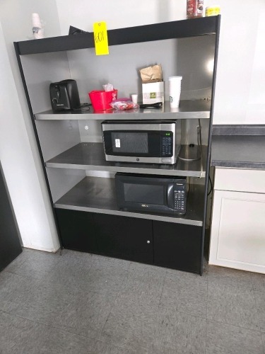 MICROWAVES, SHELVES & CONTENTS