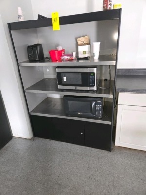 MICROWAVES, SHELVES & CONTENTS