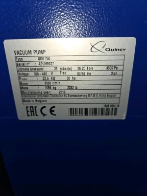QUINCY COMPRESSOR VACUUM; MODEL QSV750 - 2