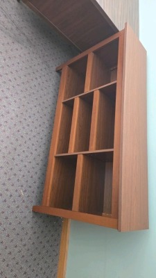 (2) WOOD BOOK SHELVES, CREDENZA, DESK & (2) 4 DRAWER FILE CABINETS - 2