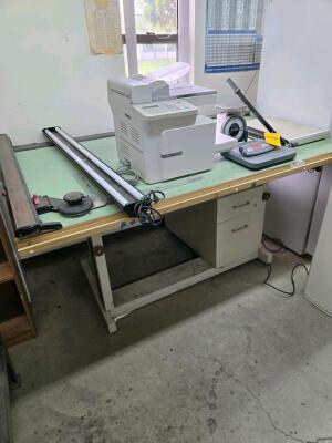LOT DRAFTING TABLE, CANON PRINTER, PAPER CUTTER AND SCALES